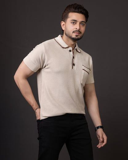 LWALS Textured Knit Polo T-Shirt – Contrast Collar Premium Fit
