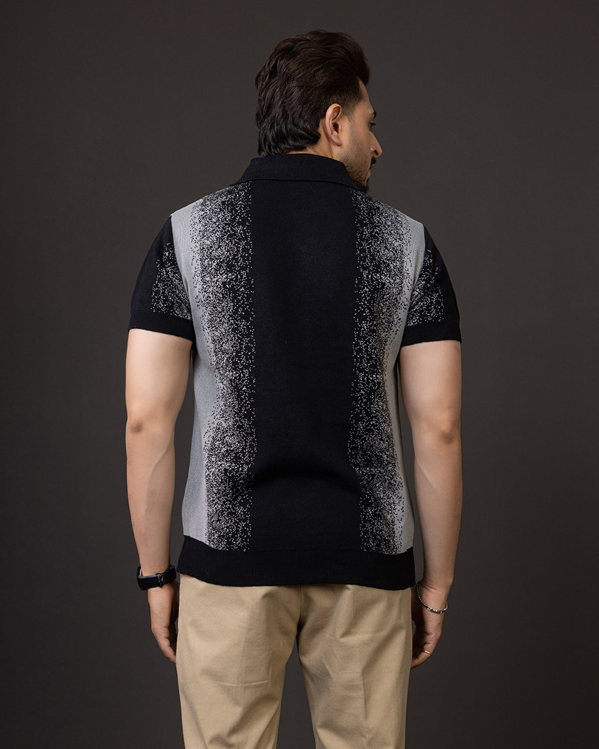 THE LWALS Gradient Knit Polo Shirt – Black Grey Premium Textured Collection