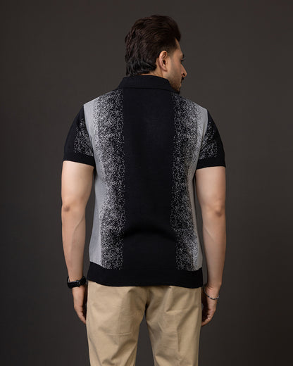 THE LWALS Gradient Knit Polo Shirt – Black Grey Premium Textured Collection