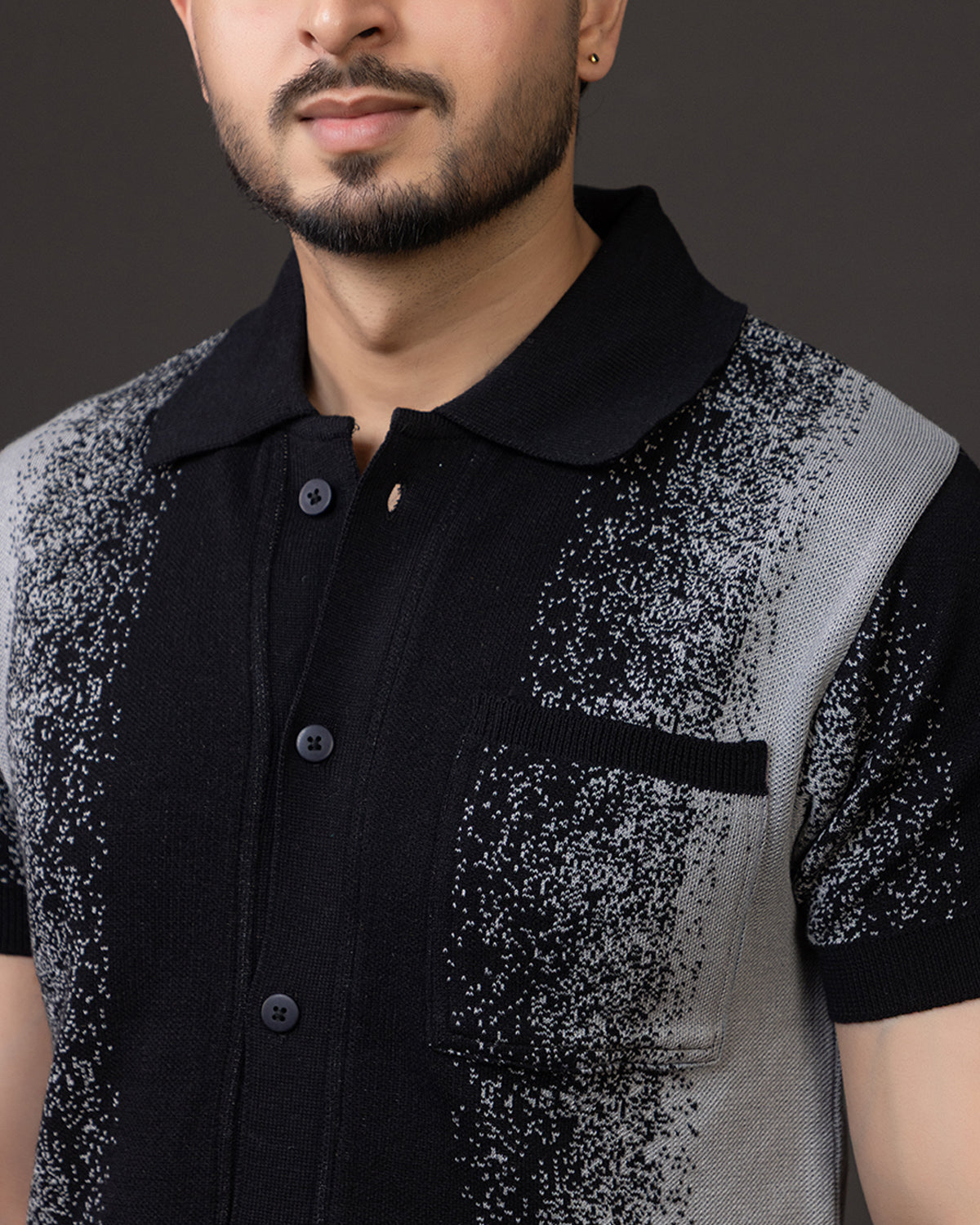THE LWALS Gradient Knit Polo Shirt – Black Grey Premium Textured Collection