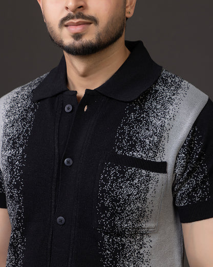 THE LWALS Gradient Knit Polo Shirt – Black Grey Premium Textured Collection