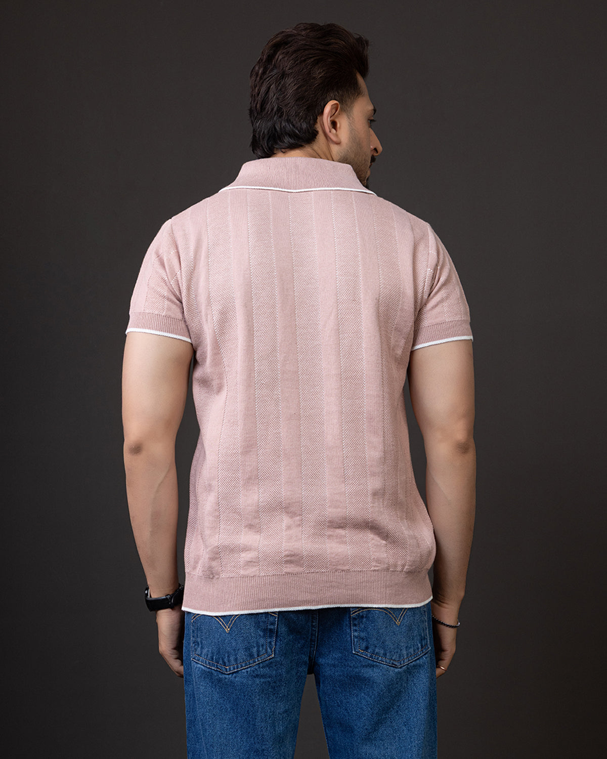 Blush Textured Knit Polo T-Shirt – Premium Summer Essential