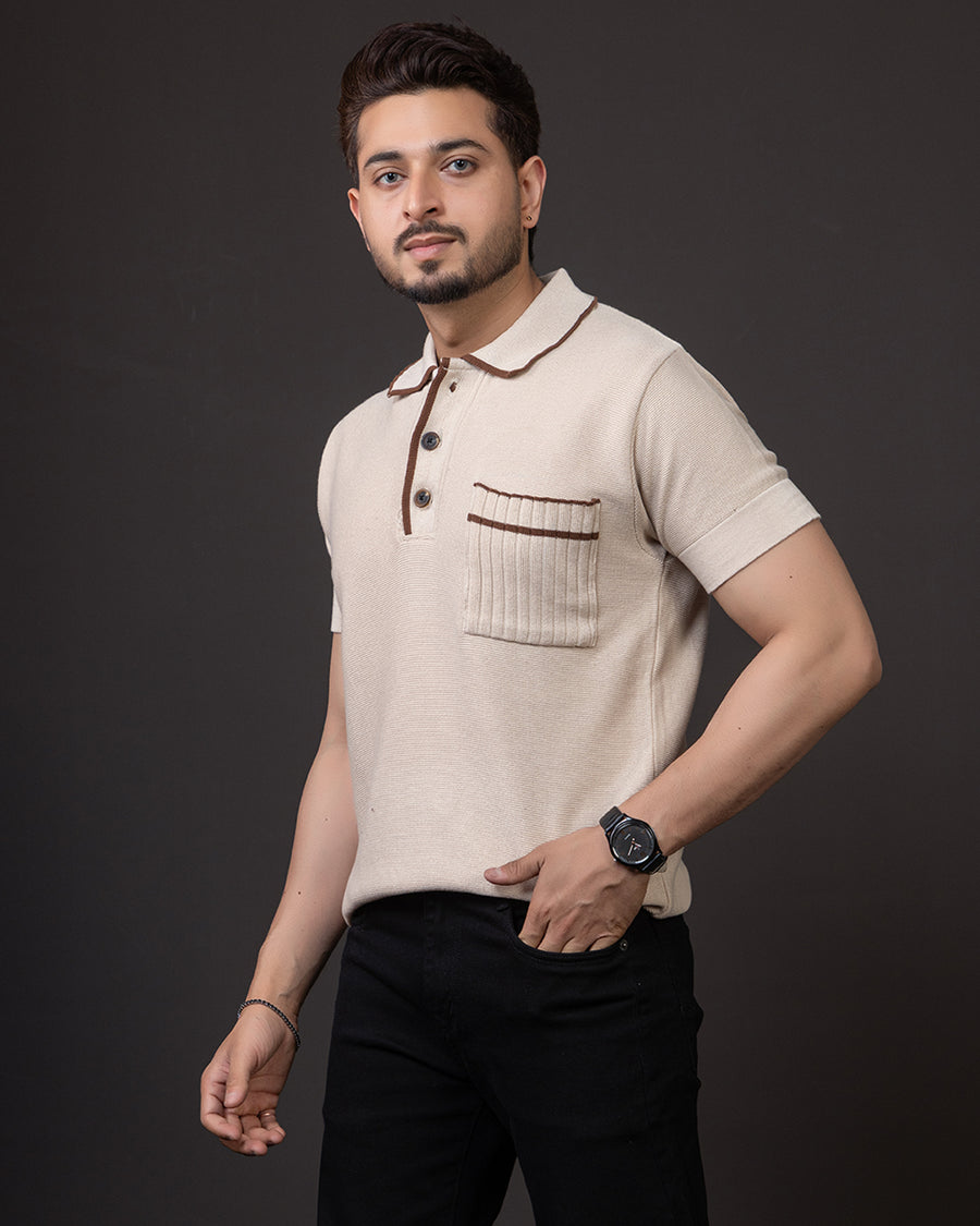 LWALS Textured Knit Polo T-Shirt – Contrast Collar Premium Fit