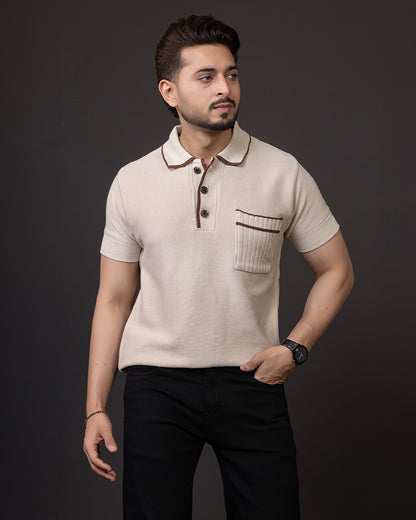 LWALS Textured Knit Polo T-Shirt – Contrast Collar Premium Fit